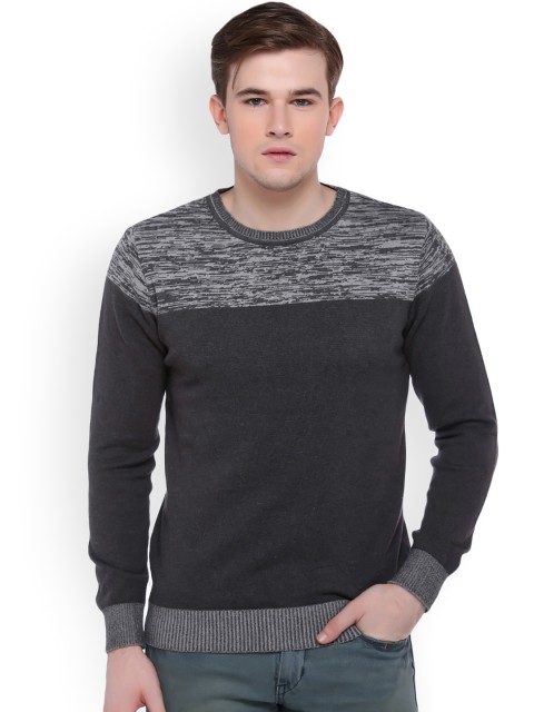 

Club York Men Charcoal Grey Self Design Pullover