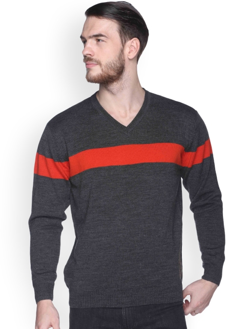 

Club York Men Charcoal & Orange Colourblocked Pullover