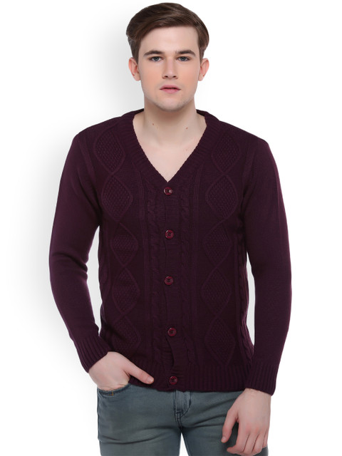 

Club York Men Purple Self Design Cardigan