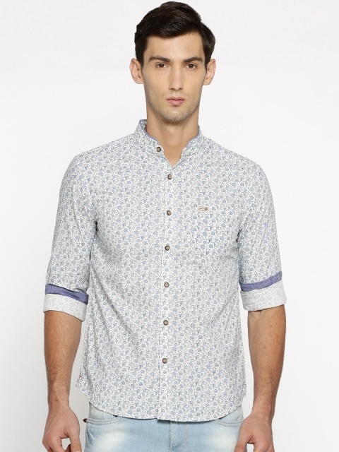 

U.S. Polo Assn. Denim Co. Men Off-White & Blue Regular Fit Printed Casual Shirt