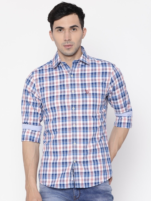 

U.S. Polo Assn. Men Blue & White Tailored Fit Checked Casual Shirt