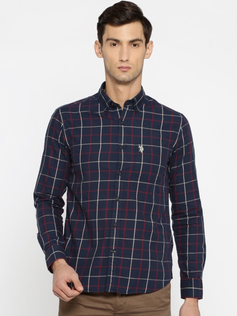 

U.S. Polo Assn. Men Navy Blue Tailored Fit Checked Casual Shirt
