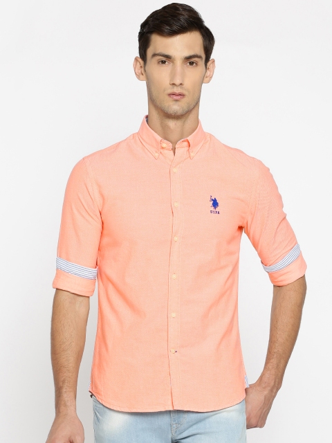 

U.S. Polo Assn. Men Orange Tailored Fit Solid Casual Shirt