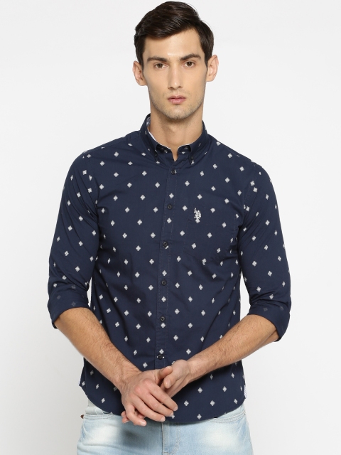 

U.S. Polo Assn. Men Navy Blue Tailored Fit Printed Casual Shirt