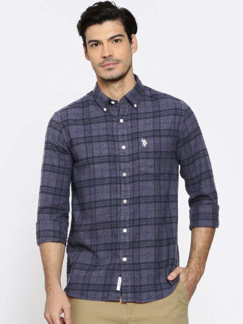 

U.S. Polo Assn. Men Purple Tailored Fit Checked Casual Shirt