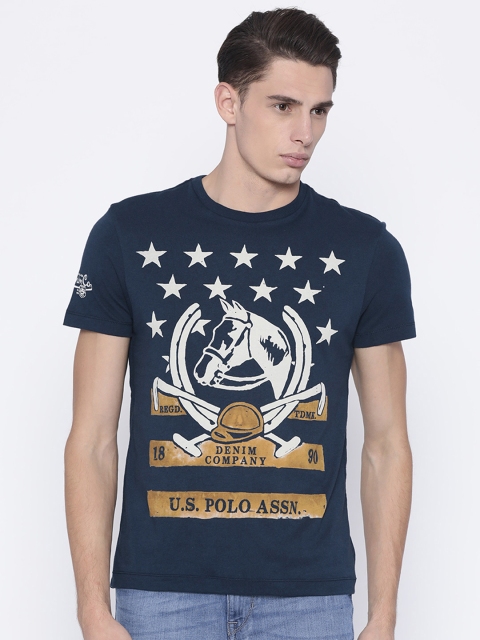 

U.S. Polo Assn. Denim Co. Men Navy Blue Printed Round Neck T-shirt