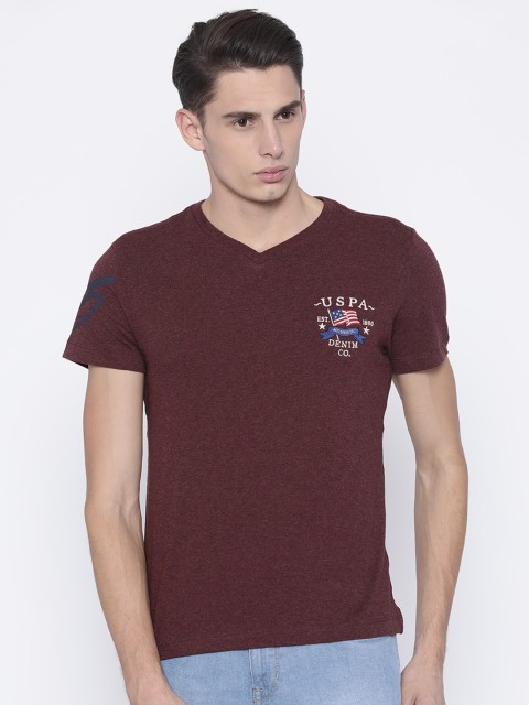 

U.S. Polo Assn. Denim Co. Men Maroon Solid V-Neck T-shirt