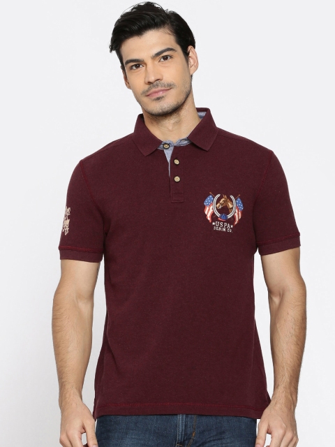 

U.S. Polo Assn. Denim Co. Men Maroon Solid Polo Collar Pure Cotton T-shirt