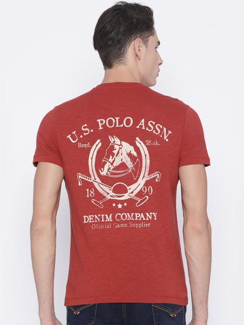 

U.S. Polo Assn. Denim Co. Men Red Solid Henley Neck T-shirt
