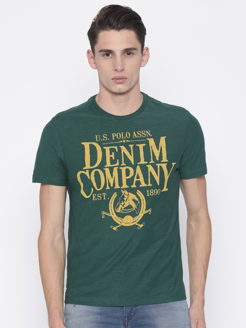 

U.S. Polo Assn. Denim Co. Men Green Printed Round Neck T-shirt