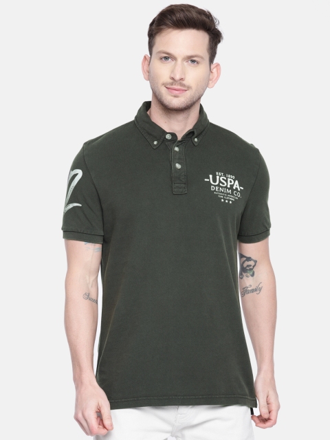 

U.S. Polo Assn. Denim Co. Men Charcoal Grey Solid Polo Collar Pure Cotton T-shirt