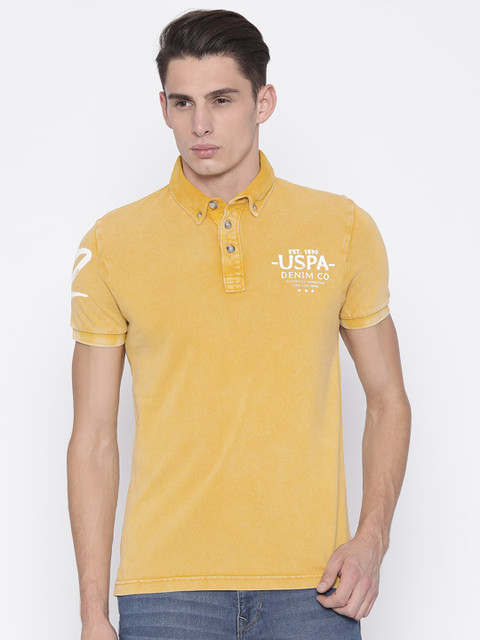 

U.S. Polo Assn. Denim Co. Men Mustard Yellow Solid Polo Collar T-shirt