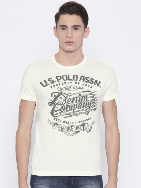 

U.S. Polo Assn. Denim Co. Men Off-White Printed Round Neck T-shirt