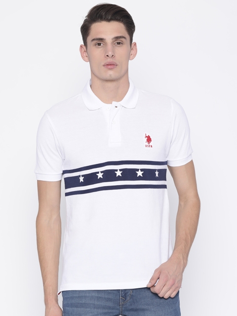 

U.S. Polo Assn. Men White Striped Polo Collar T-shirt