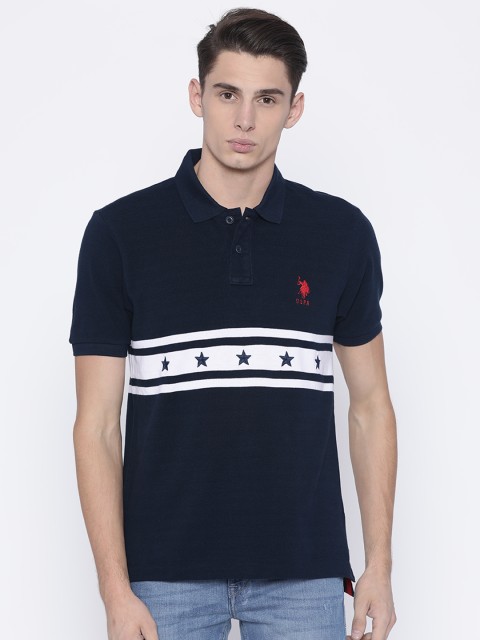 

U.S. Polo Assn. Men Navy Blue Solid Polo Collar T-shirt