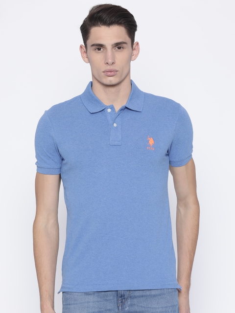 

U.S. Polo Assn. Men Blue Solid Polo Collar T-shirt