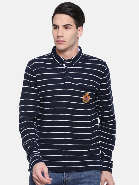 

U.S. Polo Assn. Men Navy & White Striped Polo Collar T-shirt, Navy blue