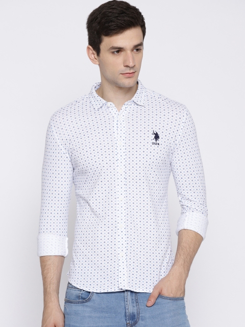 

U.S. Polo Assn. Men White & Blue Regular Fit Printed Casual Shirt