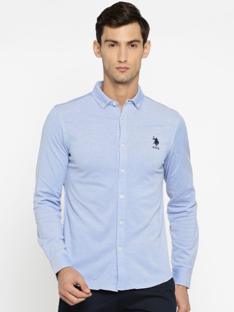

U.S. Polo Assn. Men Blue Tailored Fit Solid Casual Shirt