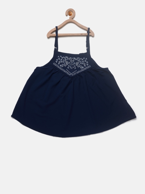 

612FEARLESS Girls Navy Blue Solid A-Line Top