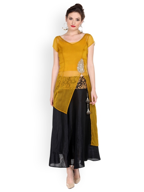 

Ira Soleil Women Yellow Solid Asymmetric Straight Kurta