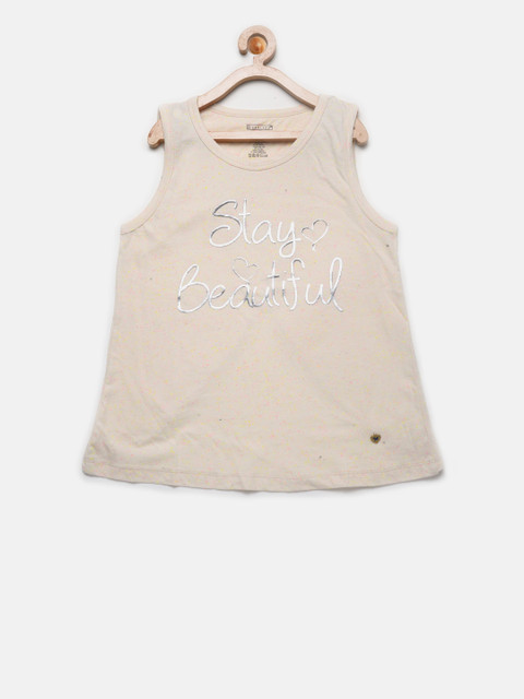 

612FEARLESS Girls Cream-Coloured Printed A-Line Top