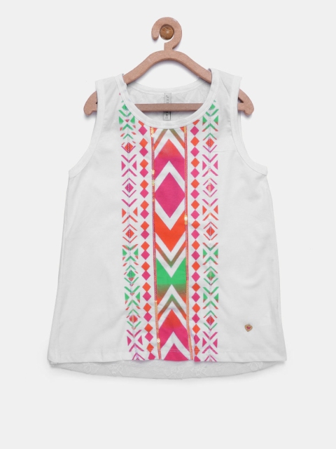 

612FEARLESS Girls White Printed Styled Back Top