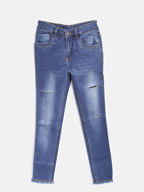 

612FEARLESS Girls Blue Mid-Rise Slash Knee Stretchable Jeans
