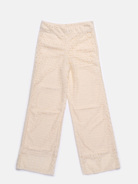 

612FEARLESS Girls Cream-Coloured Straight Lace Palazzos