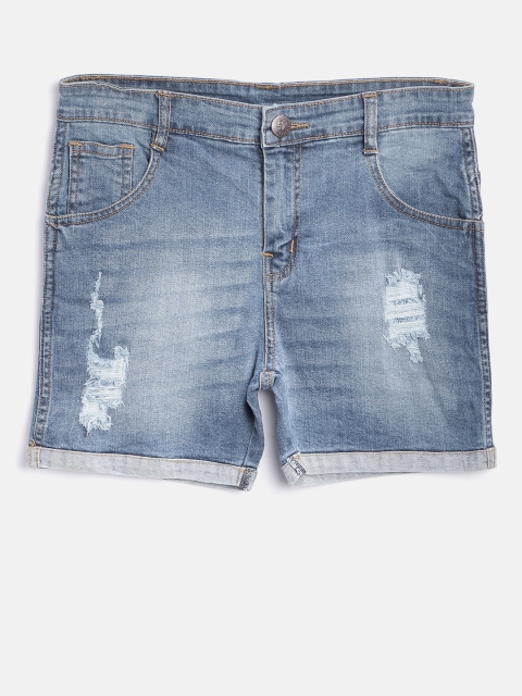 

612FEARLESS Girls Blue Washed Distressed Denim Shorts