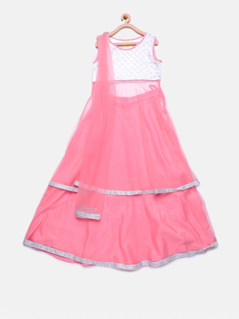 612 league Girls Pink & Off-White Net Lehenga Choli with Dupatta available at myntra for Rs.1459