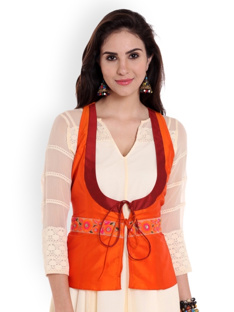 

Ira Soleil Women Orange Solid Open Front Jacket
