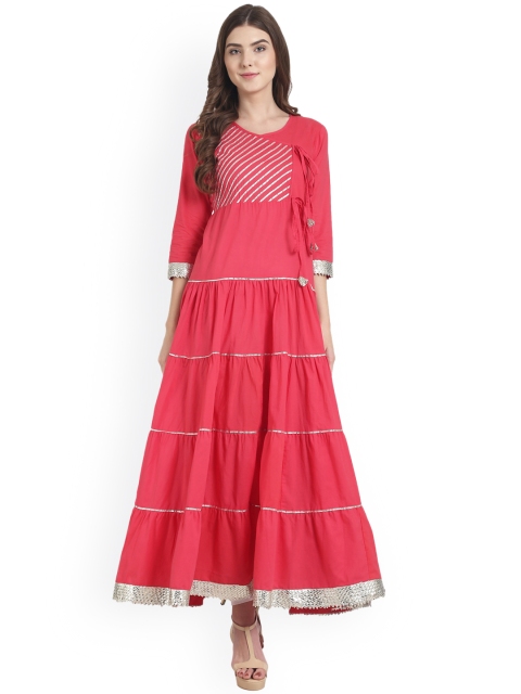 

Nayo Women Red Yoke Design A-Line Kurta
