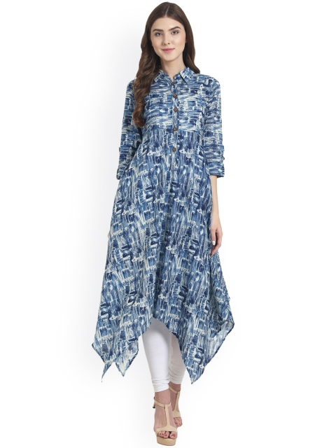 

Nayo Women Blue Printed A-Line Kurta