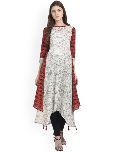 

Nayo Women White & Red Printed A-Line Kurta