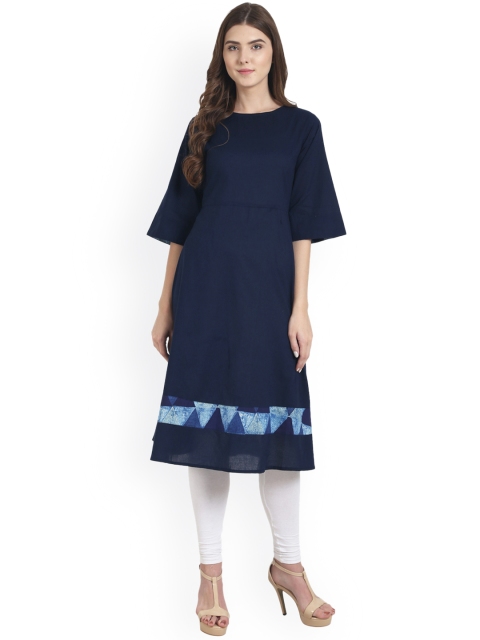 

Nayo Women Navy Solid A-Line Kurta, Navy blue