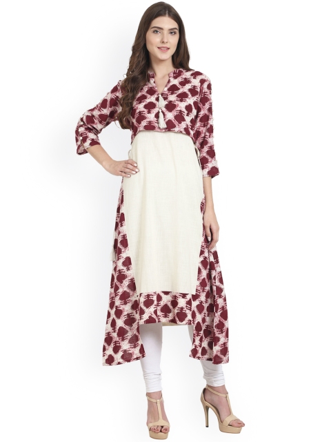 

Nayo Women Maroon & White Printed A-Line Kurta