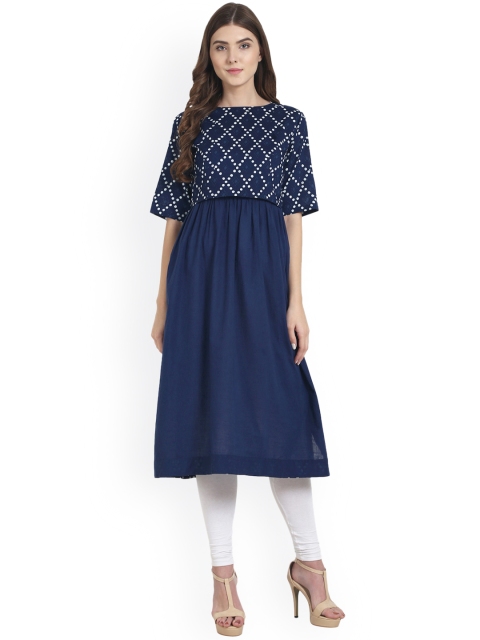 

Nayo Women Navy Blue Printed Layered A-Line Kurta