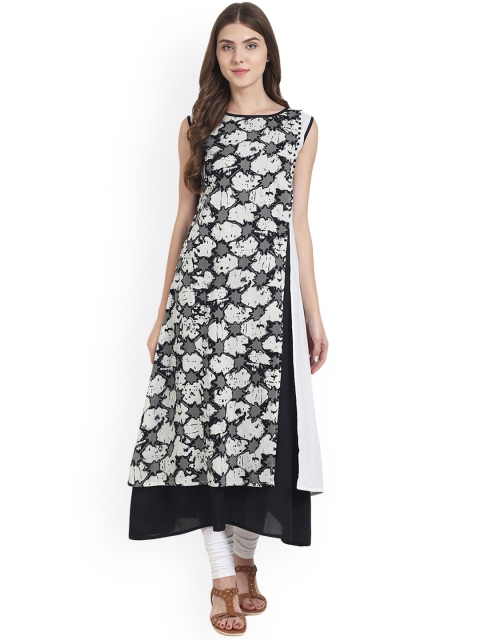 

Nayo Women Black & White Printed A-Line Kurta
