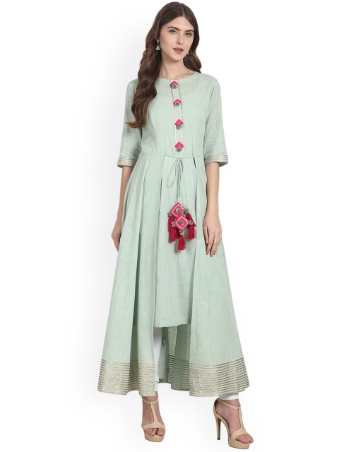 

Nayo Women Green Solid Anarkali High-Low Kurta