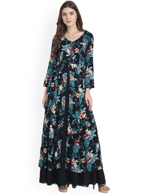 

Nayo Women Black & Blue Printed Kurta with Skirt