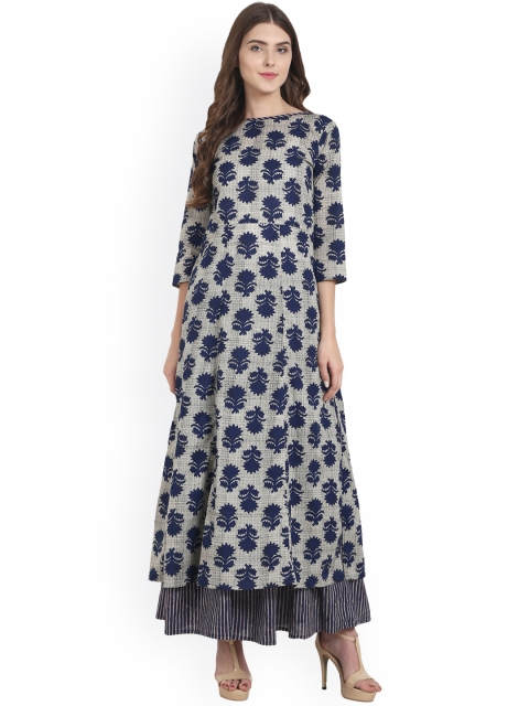 

Nayo Women Blue & Beige Printed Kurta with Skirt