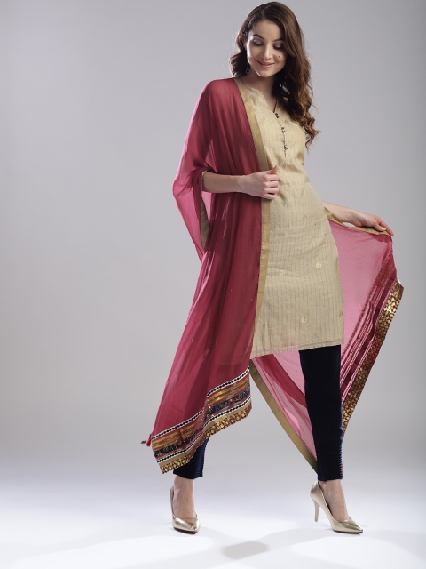 

WISHFUL by W Women Magenta Solid Dupatta