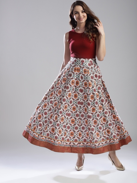 

Wishful by W Women White & Red Printed Maxi Flared Skirt