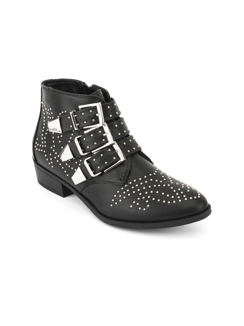 

Truffle Collection Women Black Embellished Synthetic Mid-Top Flat Boots