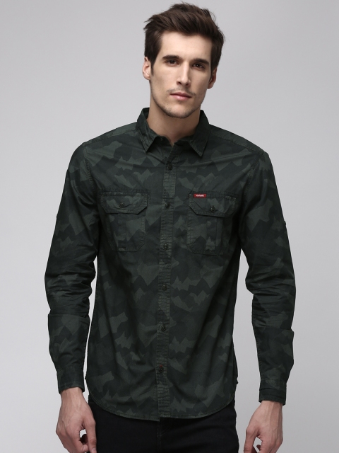 

Ecko Unltd Men Olive Green & Black Slim Fit Printed Casual Shirt