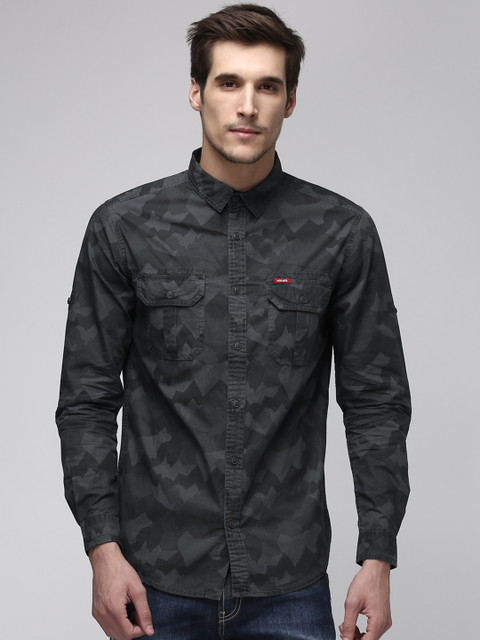 

Ecko Unltd Men Navy Blue Slim Fit Camouflage Print Casual Shirt