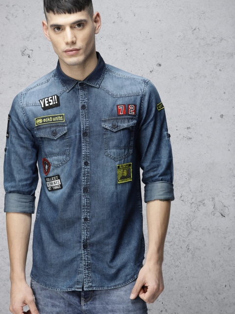 

Ecko Unltd Men Blue Slim Fit Washed Denim Shirt