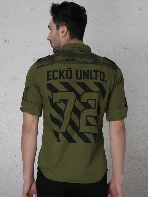 

Ecko Unltd Men Olive Green Slim Fit Solid Casual Shirt