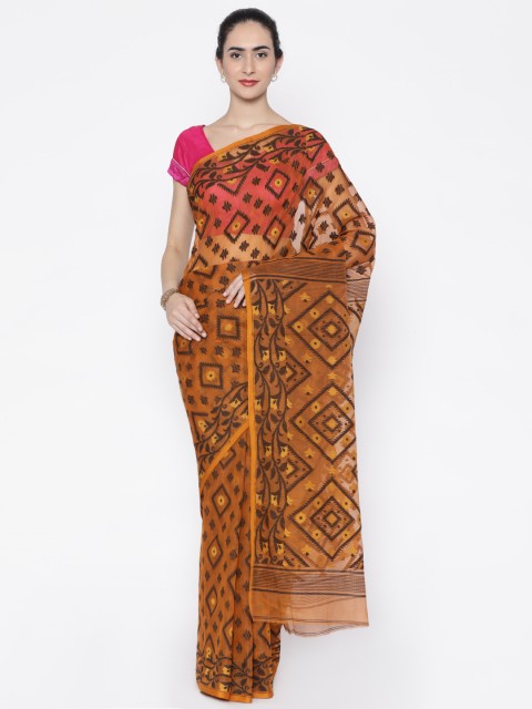 

gocoop Brown Silk Cotton Woven Design Jamdani Handloom Saree